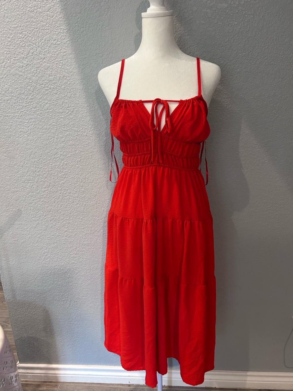 Red Tie-Front Spaghetti Strap Maxi Dress